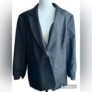 14-Nine West Black Blazer, Size 14, ruching on the sleeves, 3 decorative buttons